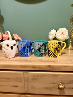 Harry Potter Mug Set Hedwig + Ravenclaw Slytherin Hufflepuff